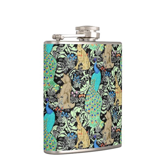 Art Nouveau Peacock Print, Turquoise & Neutrals Heupfles (Rechts)