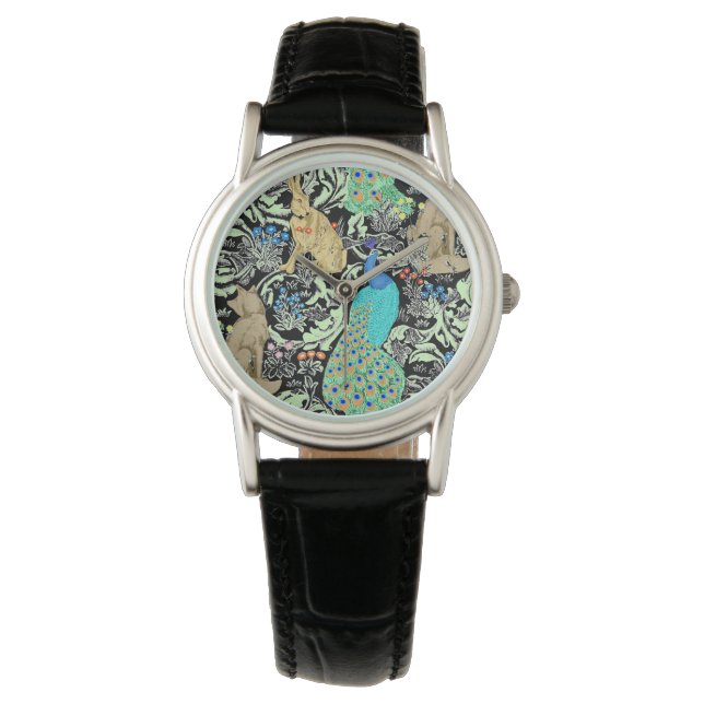 Art Nouveau Peacock Print, Turquoise & Neutrals Horloge (Voorkant)