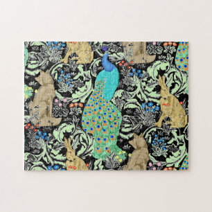 Art Nouveau Peacock Print, Turquoise & Neutrals Ji Legpuzzel