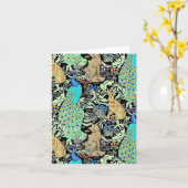 Art Nouveau Peacock Print, Turquoise & Neutrals Kaart (Gele Bloem)