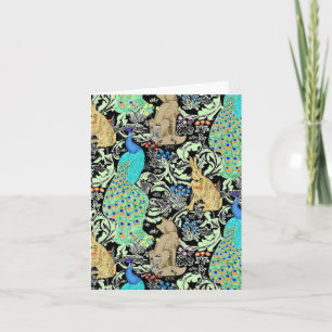 Art Nouveau Peacock Print, Turquoise & Neutrals Kaart