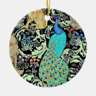 Art Nouveau Peacock Print, Turquoise & Neutrals Keramisch Ornament