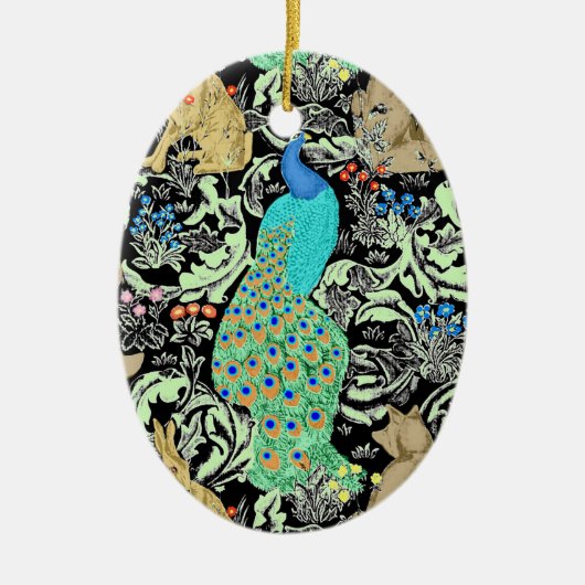 Art Nouveau Peacock Print, Turquoise & Neutrals Keramisch Ornament (Voorkant)