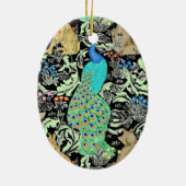 Art Nouveau Peacock Print, Turquoise & Neutrals Keramisch Ornament (Achterkant)