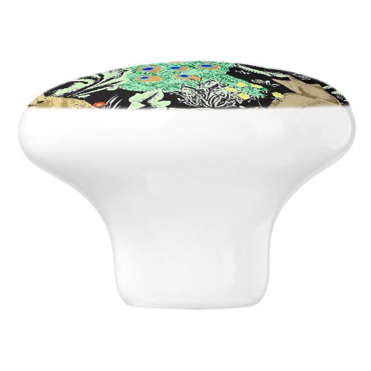 Art Nouveau Peacock Print, Turquoise & Neutrals Keramische Knop (Zijkant)