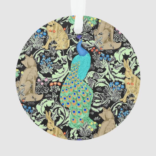 Art Nouveau Peacock Print, Turquoise & Neutrals Ornament (achterkant)