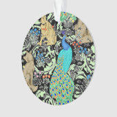 Art Nouveau Peacock Print, Turquoise & Neutrals Ornament (voorkant)