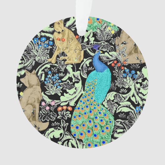 Art Nouveau Peacock Print, Turquoise & Neutrals Ornament (voorkant)