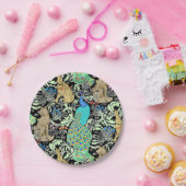 Art Nouveau Peacock Print, Turquoise & Neutrals Papieren Bordje (Feest)