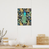 Art Nouveau Peacock Print, Turquoise & Neutrals Poster (Keuken)