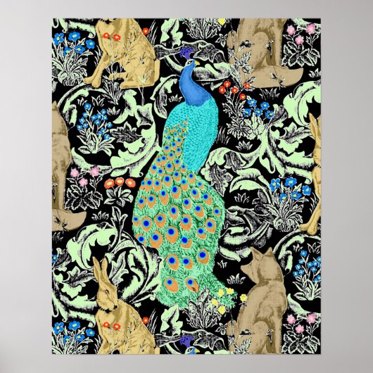 Art Nouveau Peacock Print, Turquoise & Neutrals Poster (Voorkant)
