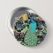 Art Nouveau Peacock Print, Turquoise & Neutrals Ronde Button 7,6 Cm (Voorkant /achterkant)
