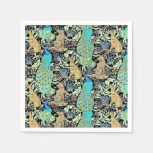 Art Nouveau Peacock Print, Turquoise & Neutrals Servetten