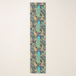 Art Nouveau Peacock Print, Turquoise & Neutrals Sjaal<br><div class="desc">Lange sjaal in een art nouveau-patroon gebaseerd op een  door William Morris geïnspireerd weefsel met een bosscène met pauwen,  hazen en vossen,  digitaal weergegeven in turkoois,  groen,  bruin en een zwarte achtergrond voor het uiterlijk van een traditioneel wandtapijt</div>