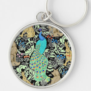 Art Nouveau Peacock Print, Turquoise & Neutrals Sleutelhanger