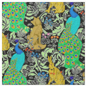 Art Nouveau Peacock Print, Turquoise & Neutrals Stof (Close Up)