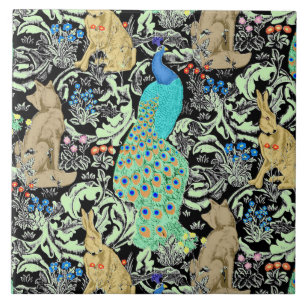 Art Nouveau Peacock Print, Turquoise & Neutrals Tegeltje