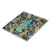 Art Nouveau Peacock Print, Turquoise & Neutrals Tegeltje (Zijkant)
