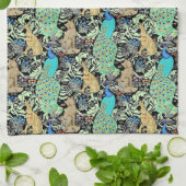 Art Nouveau Peacock Print, Turquoise & Neutrals Theedoek (Gevouwen)