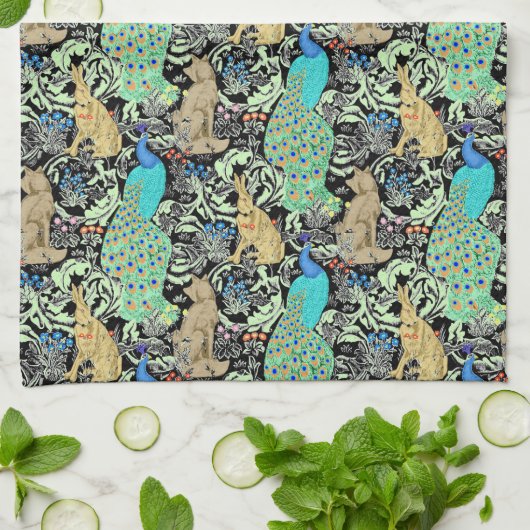 Art Nouveau Peacock Print, Turquoise & Neutrals Theedoek (Gevouwen)