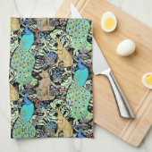 Art Nouveau Peacock Print, Turquoise & Neutrals Theedoek (Quarter Fold)