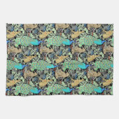 Art Nouveau Peacock Print, Turquoise & Neutrals Theedoek (Horizontaal)