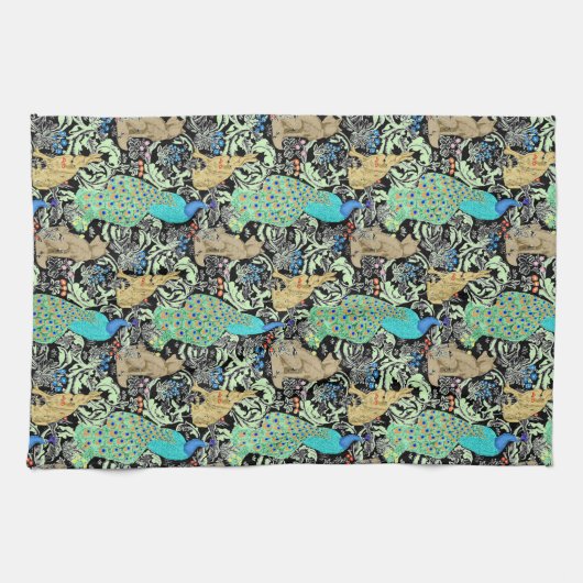 Art Nouveau Peacock Print, Turquoise & Neutrals Theedoek (Horizontaal)
