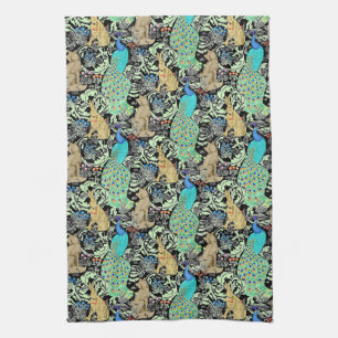 Art Nouveau Peacock Print, Turquoise & Neutrals Theedoek