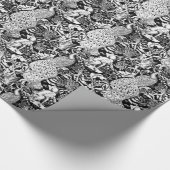 Art Nouveau Peacock Print, zwart en wit Cadeaupapier (Hoek)