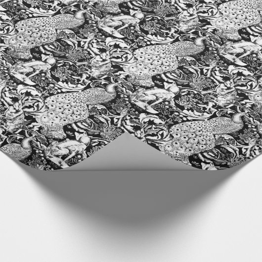 Art Nouveau Peacock Print, zwart en wit Cadeaupapier (Hoek)