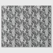 Art Nouveau Peacock Print, zwart en wit Cadeaupapier (Vlak)