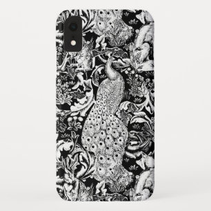 Art Nouveau Peacock Print, zwart en wit iPhone XR Hoesje