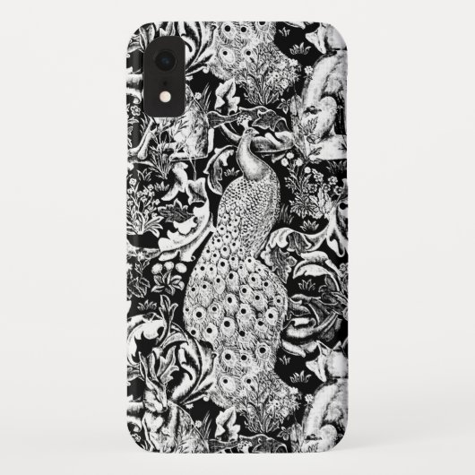 Art Nouveau Peacock Print, zwart en wit Case-Mate iPhone Case (Achterkant)
