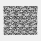 Art Nouveau Peacock Print, zwart en wit Fleece Deken (Voorkant (Horizontaal))