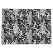 Art Nouveau Peacock Print, zwart en wit Groot Cadeauzakje (Achterkant)