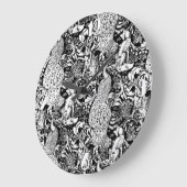 Art Nouveau Peacock Print, zwart en wit Grote Klok (Hoek)