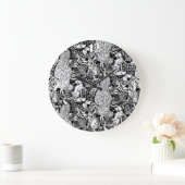 Art Nouveau Peacock Print, zwart en wit Grote Klok (Huis)