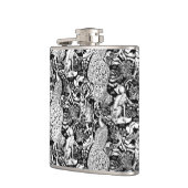 Art Nouveau Peacock Print, zwart en wit Heupfles (Links)