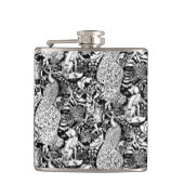 Art Nouveau Peacock Print, zwart en wit Heupfles (Voorkant)