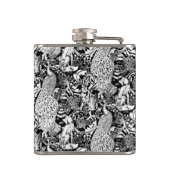 Art Nouveau Peacock Print, zwart en wit Heupfles (Achterkant)