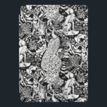 Art Nouveau Peacock Print, zwart en wit iPad Pro Cover<br><div class="desc">Kunstgenummerd patroon gebaseerd op een  wandtapijten van William Morris geïnspireerd weefsel waarin een bosgebied wordt afgebeeld met pauzes,  hazen en vossen,  digitaal in zwart-wit gesmolten</div>
