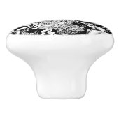 Art Nouveau Peacock Print, zwart en wit Keramische Knop (Zijkant)