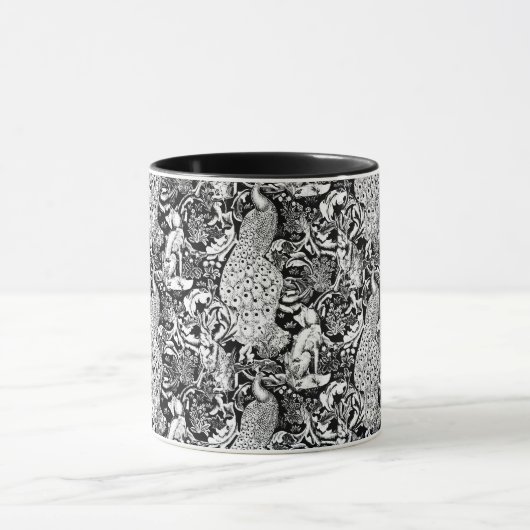 Art Nouveau Peacock Print, zwart en wit Mok (Midden)