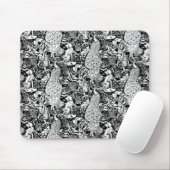 Art Nouveau Peacock Print, zwart en wit Muismat (Met muis)