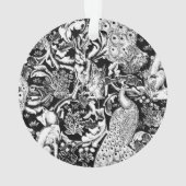 Art Nouveau Peacock Print, zwart en wit Ornament (achterkant)