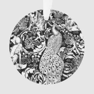 Art Nouveau Peacock Print, zwart en wit Ornament