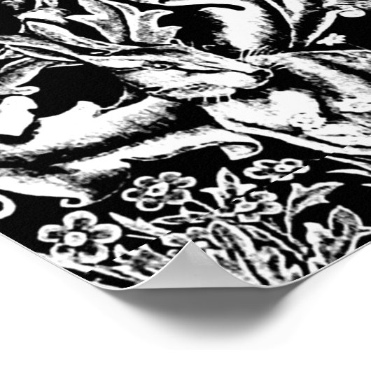 Art Nouveau Peacock Print, zwart en wit Poster (Hoek)