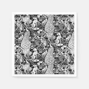 Art Nouveau Peacock Print, zwart en wit Servetten