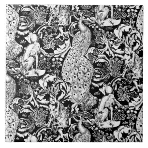 Art Nouveau Peacock Print, zwart en wit Tegeltje