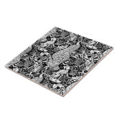 Art Nouveau Peacock Print, zwart en wit Tegeltje (Zijkant)